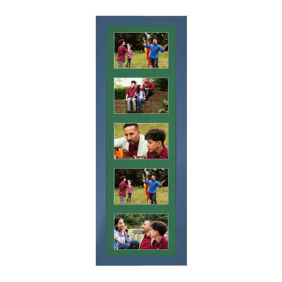 AK Frames 26X8 Navy Blue Sleek Multi Photo Frame With Emerald Mount - Holds 5 Apertures (5X) 6X4 Photos - image 1