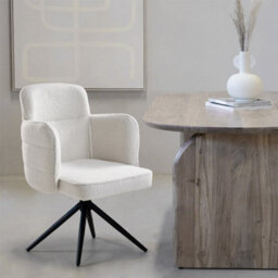 Thehotsale White Upholstered Leisure Swivel Chair With Metal Legs