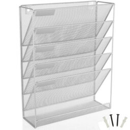 Hanging Magazine Rack Wall Mounte  6 Tier Mesh Metal Silver - thumbnail 7