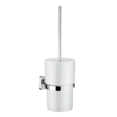 Smedbo Polished Chrome Mounted Toilet Brush And Porcelain Container