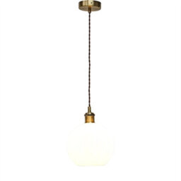 First Choice Lighting Set Of 2 Betchley - White Ribbed Globe Antique Brass Retro Pendants - thumbnail 3