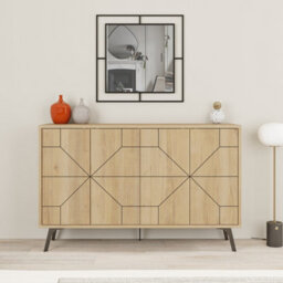 Decortie Dune Oak Geometric 4 Door Sideboard With Metal Legs (W) 123Cm