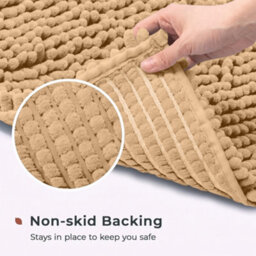 Moonlight Bedding Plush Chenille Bathroom Floor Mat Non-Slip Quick-Dry Absorbent Bathroom & Doorway Shower Rug Beige 50X80 Cm - thumbnail 2