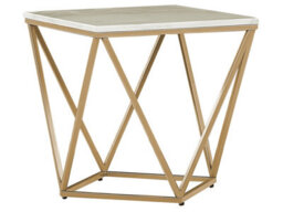 Beliani Marble-Effect Side End Table With Gold Metal Frame, 50 X 50 Cm - thumbnail 3