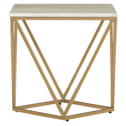 Beliani Marble-Effect Side End Table With Gold Metal Frame, 50 X 50 Cm - thumbnail 1
