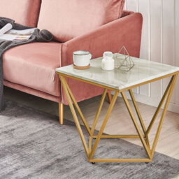 Beliani Marble-Effect Side End Table With Gold Metal Frame, 50 X 50 Cm - thumbnail 2