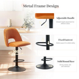 Sonara Set Of 2 Adjustable Upholstered Velvet Bar Stools With Gas-Lift, Swivel And Footrest - thumbnail 6