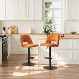 Sonara Set Of 2 Adjustable Upholstered Velvet Bar Stools With Gas-Lift, Swivel And Footrest - thumbnail 7