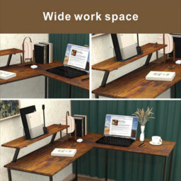Abrihome L Computer Desk With Self Corner Tabletop Home Office Work Table, Industrial Rustic Brown - thumbnail 2