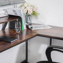 Abrihome L Computer Desk With Self Corner Tabletop Home Office Work Table, Industrial Rustic Brown - thumbnail 6