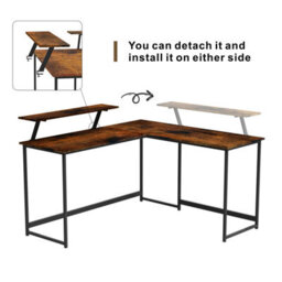 Abrihome L Computer Desk With Self Corner Tabletop Home Office Work Table, Industrial Rustic Brown - thumbnail 4