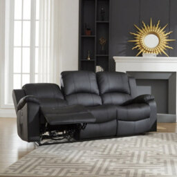 Glendale 201Cm Wide 3 Seat Black Bonded Leather Electrically Operated 3 Seat Recliner Sofa - thumbnail 2