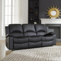 Glendale 201Cm Wide 3 Seat Black Bonded Leather Electrically Operated 3 Seat Recliner Sofa - thumbnail 1