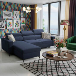 Baltico Mini Compact Corner Sofa Adjustable Headrests Pull Out Guest Bed Contemporary L Shaped Fabric Couch Blue Left - thumbnail 2