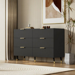 Matteo Elegant 6-Drawer Wave Texture Sideboard In Black And Gold - thumbnail 8