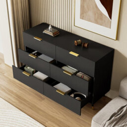 Matteo Elegant 6-Drawer Wave Texture Sideboard In Black And Gold - thumbnail 9