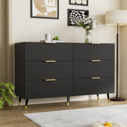 Matteo Elegant 6-Drawer Wave Texture Sideboard In Black And Gold - thumbnail 1