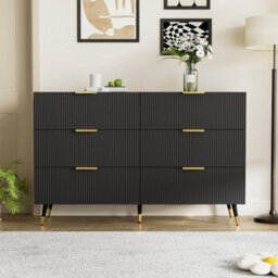 Matteo Elegant 6-Drawer Wave Texture Sideboard In Black And Gold - thumbnail 4