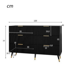 Matteo Elegant 6-Drawer Wave Texture Sideboard In Black And Gold - thumbnail 5