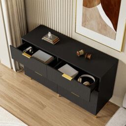 Matteo Elegant 6-Drawer Wave Texture Sideboard In Black And Gold - thumbnail 6