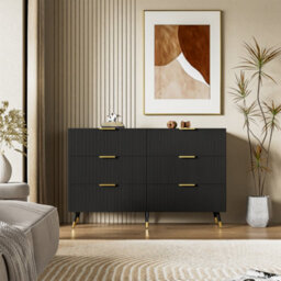 Matteo Elegant 6-Drawer Wave Texture Sideboard In Black And Gold - thumbnail 7