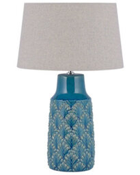 Beliani Sea Blue Grey Leaf Ceramic Bedside Lamp 55Cm - thumbnail 3