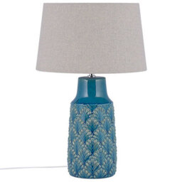 Beliani Sea Blue Grey Leaf Ceramic Bedside Lamp 55Cm - thumbnail 2