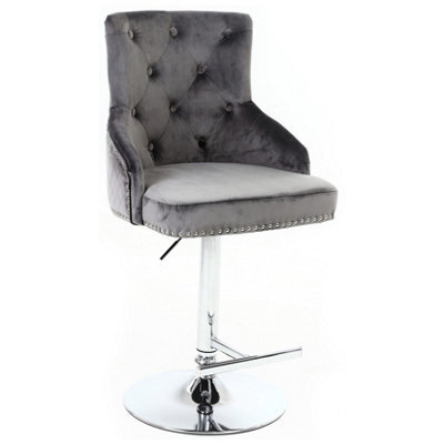 Home Luxe Interiors Majestic Grey Brushed Velvet Swivel Bar Stool Chair - image 1