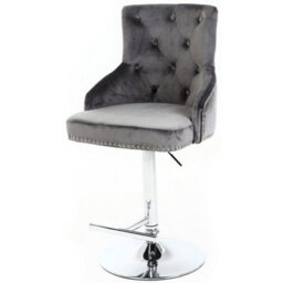 Home Luxe Interiors Majestic Grey Brushed Velvet Swivel Bar Stool Chair - thumbnail 3