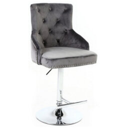 Home Luxe Interiors Majestic Grey Brushed Velvet Swivel Bar Stool Chair - thumbnail 1