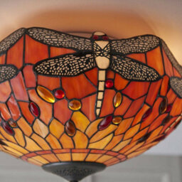 Tiffany Glass Semi Flush Ceiling Light Flame Dragonfly Inverted Shade I00045 - thumbnail 4
