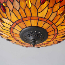 Tiffany Glass Semi Flush Ceiling Light Flame Dragonfly Inverted Shade I00045 - thumbnail 3