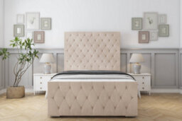 "Sloomy Watson Sand Naples Bed Frame With 50"" Upholstered Headboard 4' Small Double"