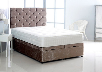 Comfy Deluxe 6Ft Superking Truffle Crush Velvet Foot Lift Ottoman Bed With Headboard & Mattress - image 1