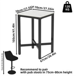 Industrial Tall Square Table Metal Dining Table Kitchen Cafe Bistro Furniture - thumbnail 2