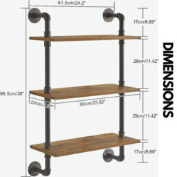 Rafaelo Mobilia Industrial Pipe Wall-Mounted 3 Tier Floating Shelves - thumbnail 5