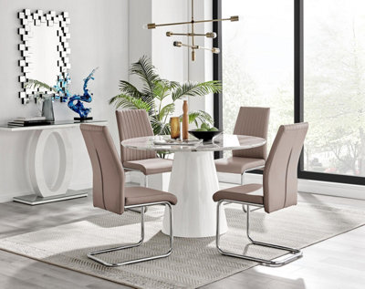 Furniturebox Uk Palma White Marble Effect Round Dining Table & 4 Cappuccino Lorenzo Chairs - image 1