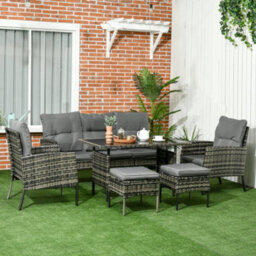 Outsunny 6 Pieces Rattan Garden Furniture Sofa Set With Cushions, Mixed Grey