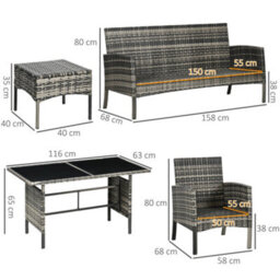 Outsunny 6 Pieces Rattan Garden Furniture Sofa Set With Cushions, Mixed Grey - thumbnail 3
