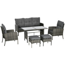 Outsunny 6 Pieces Rattan Garden Furniture Sofa Set With Cushions, Mixed Grey - thumbnail 2