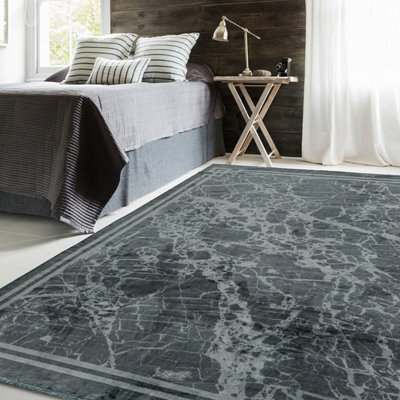 Grey Border Luxurious Modern Abstract Bordered Easy To Clean Rug For Dining Room Bed Room And Living Room-200Cm X 290Cm - image 1