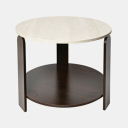Ohs Two-Layer Round Side End Table Engineered Wood Nightstand - Travertine - thumbnail 2