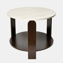 Ohs Two-Layer Round Side End Table Engineered Wood Nightstand - Travertine - thumbnail 3