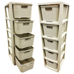 Storm Trading Group Cream 5 Drawer Stylish Rattan Effect Storage Tower Commode Baskets For Home & Office - thumbnail 2
