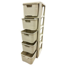 Storm Trading Group Cream 5 Drawer Stylish Rattan Effect Storage Tower Commode Baskets For Home & Office - thumbnail 1