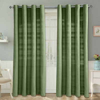 "Homescapes Cotton Rajput Ribbed Dark Olive Curtain Pair, 66 X 90""" - image 1