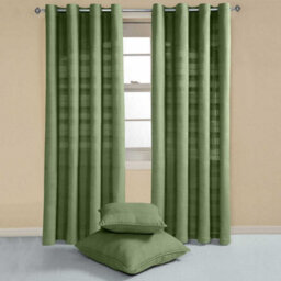 "Homescapes Cotton Rajput Ribbed Dark Olive Curtain Pair, 66 X 90""" - thumbnail 2