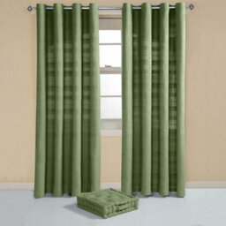 "Homescapes Cotton Rajput Ribbed Dark Olive Curtain Pair, 66 X 90""" - thumbnail 3