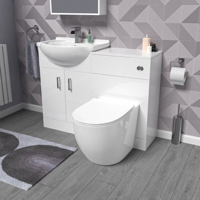 Nes Home White 1050mm Vanity Unit With Wc Unit & Round Back To Wall Toilet - image 1