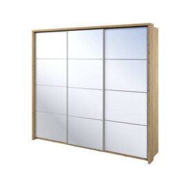 Arte Lux 27 - 3 Mirrored Sliding Door Wardrobe In Oak Shetland - W2400mm H2190mm D590mm, Sleek And Spacious - thumbnail 2